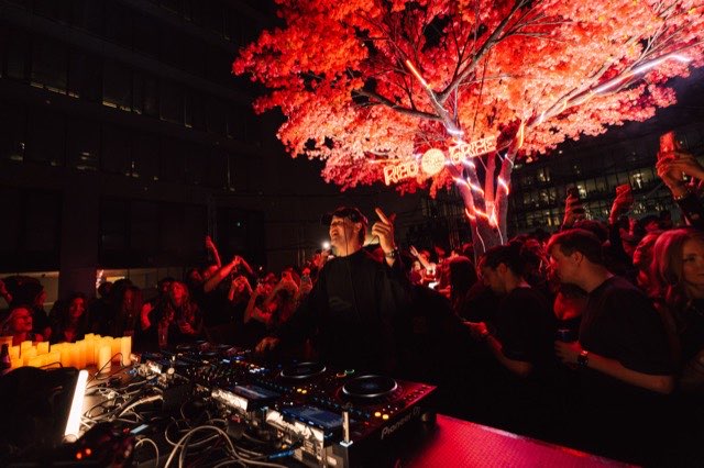 The DJ booth directly beneath the canopy